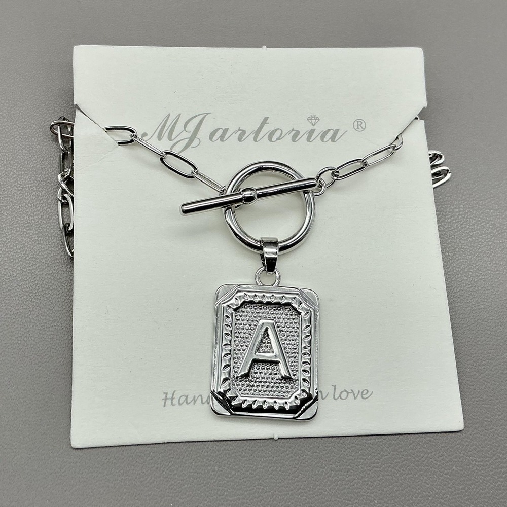 MJartoria Necklace Silver Tone Initial A Rectangle Pendant Toggle Womens Jewelry
